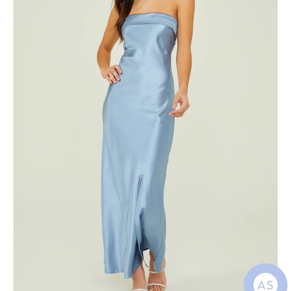 Altar'd State Silk Long Dress Light Blue - Picture 1 of 4